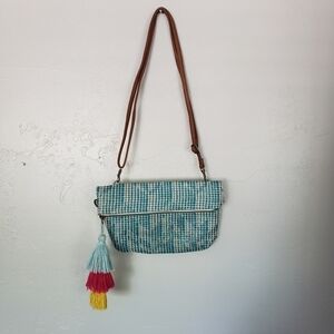 Blue White Sparkle Crossbody Bag Clutch Tassel